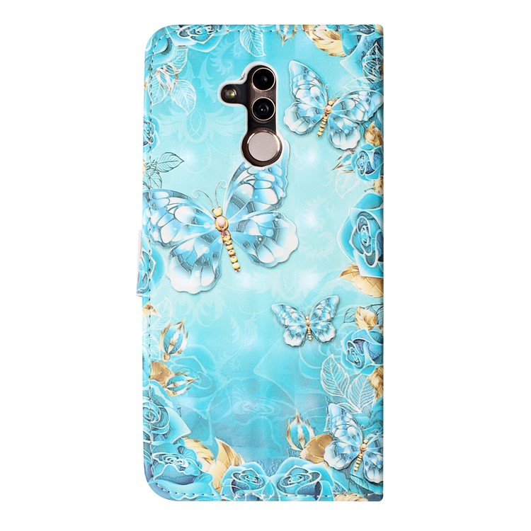 Light Spot Decor Patterned Embossed Leather Wallet Shell Case Cover for Huawei Mate 20 Lite - Blue Butterfly-3