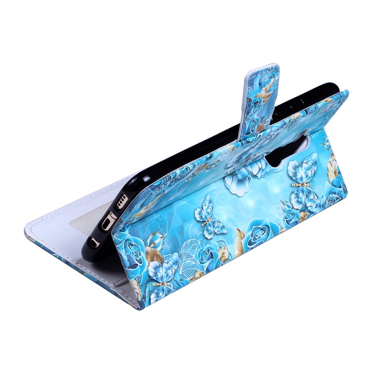Light Spot Decor Patterned Embossed Leather Wallet Shell Case Cover for Huawei Mate 20 Lite - Blue Butterfly-4