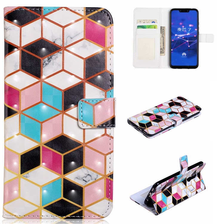 Light Spot Decor Patterned Embossed Wallet Leather Protection Case for Huawei Mate 20 Lite - Geometric Pattern-1
