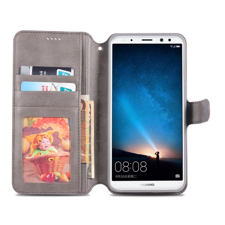 AZNS Wallet Leather Stand Cover for Huawei Mate 10 Lite / Maimang 6 - Grey-6