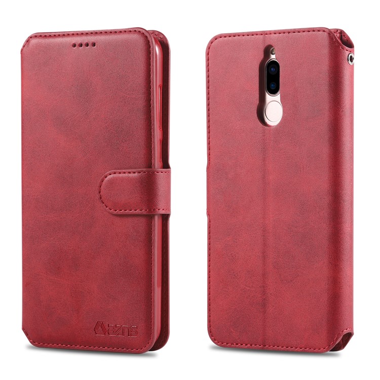 Caixa de Carteira de Suporte de Couro AZNS Para Huawei Mate 10 Lite / Maimang 6 - Vermelho