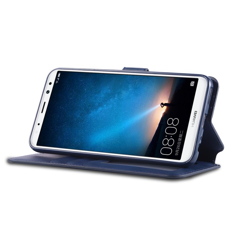 AZNS Leather Stand Cover with Card Slots for Huawei Mate 10 Lite / Maimang 6 - Blue-4