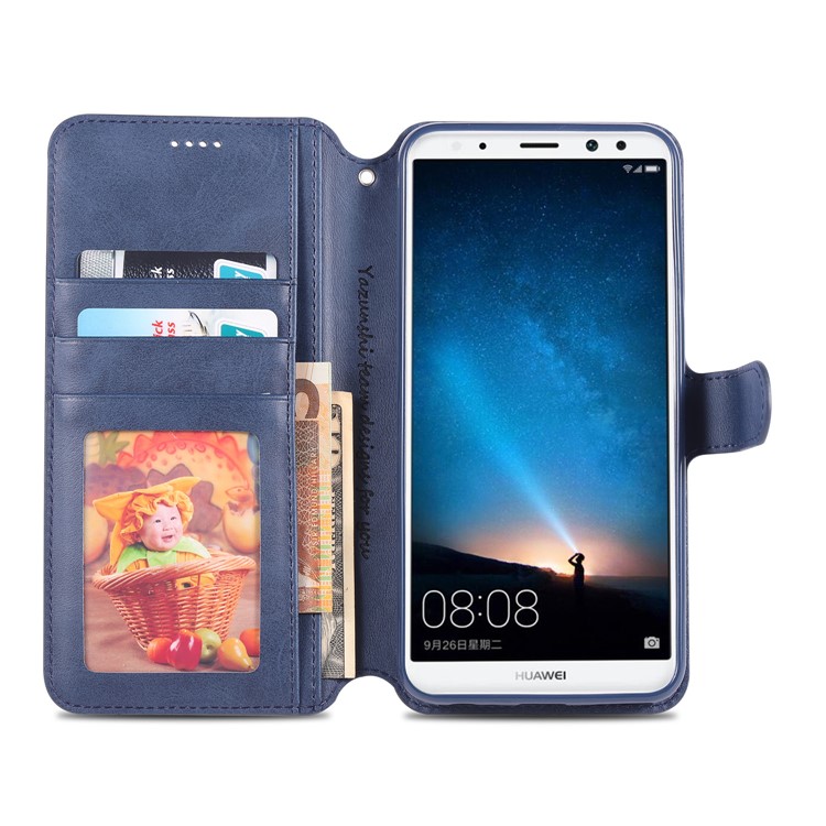 AZNS Leather Stand Cover with Card Slots for Huawei Mate 10 Lite / Maimang 6 - Blue-6