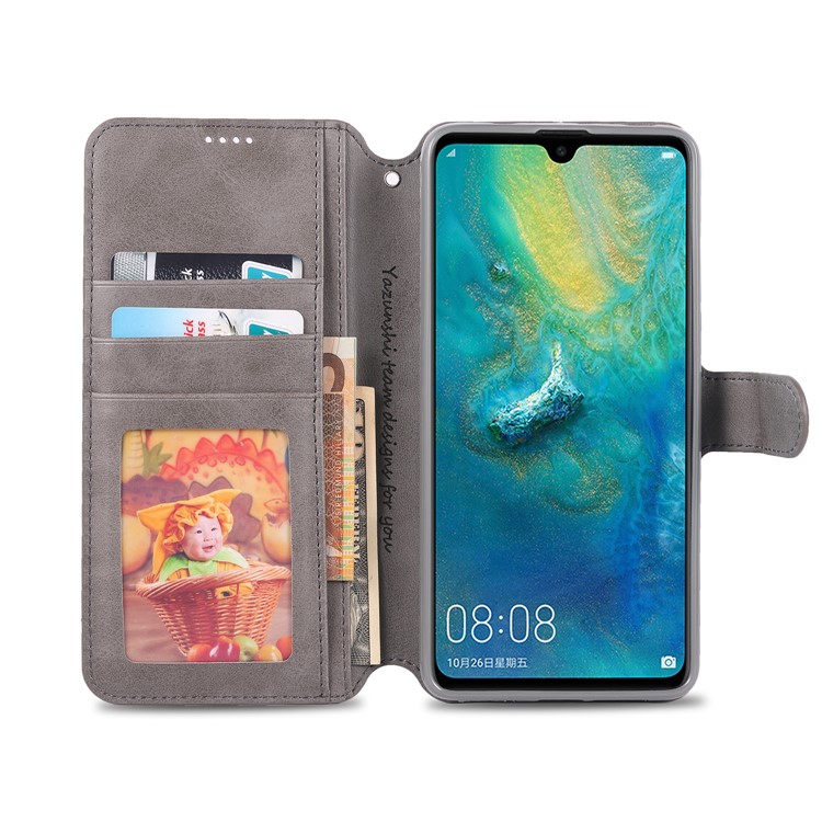 AZNS Wallet Leather Stand Cover for Huawei Mate 20 - Grey-4