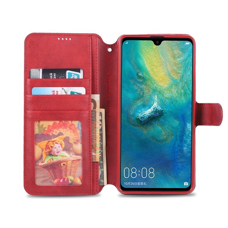 AZNS Wallet Leather Stand Phone Case for Huawei Mate 20 - Red-4