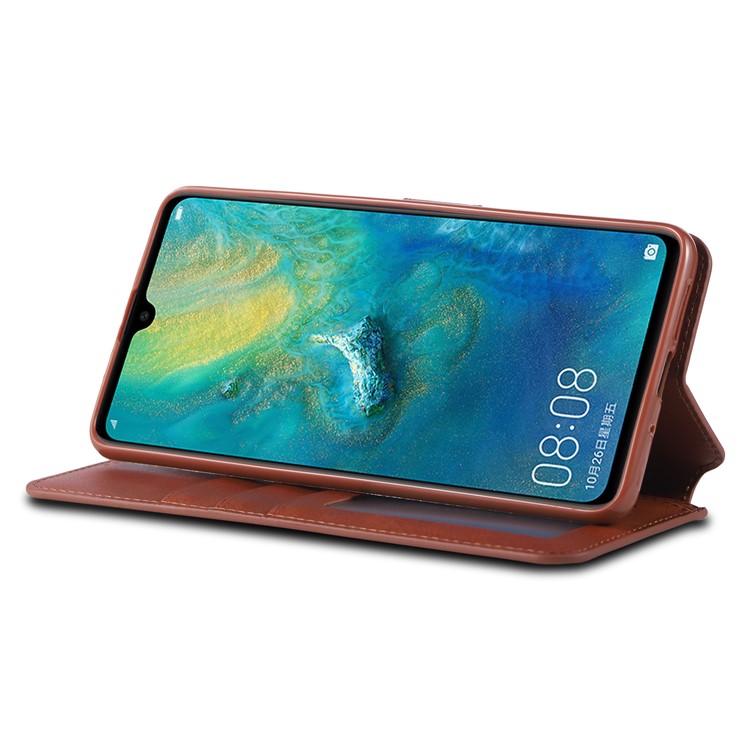 AZNS Leather Stand Case with Card Slots for Huawei Mate 20 - Brown-3