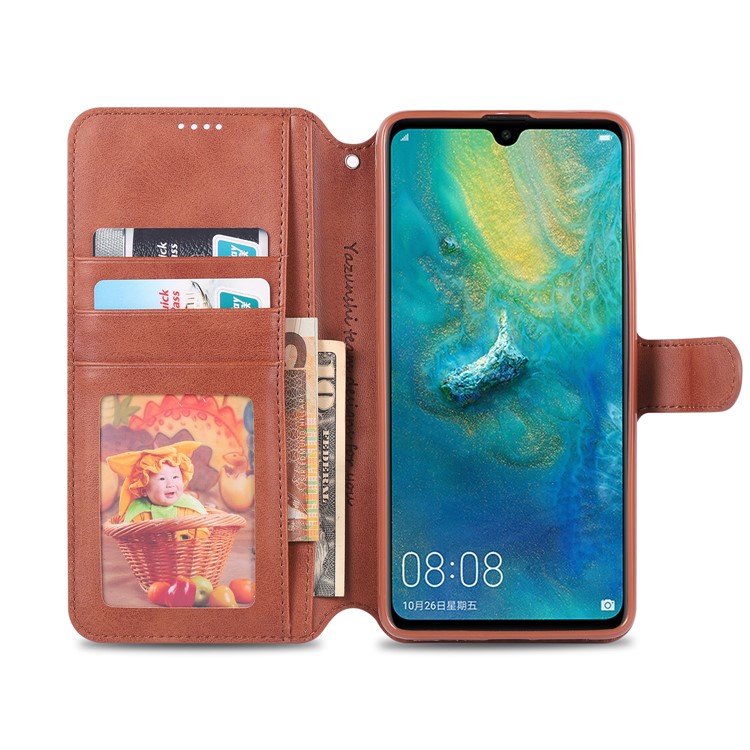AZNS Leather Stand Case with Card Slots for Huawei Mate 20 - Brown-5