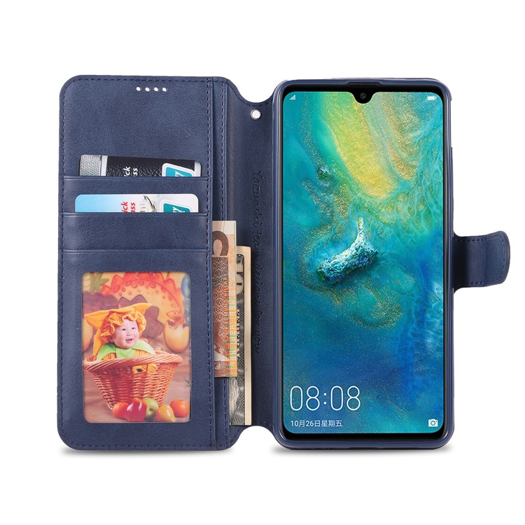 AZNS Leather Stand Cover with Card Slots for Huawei Mate 20 - Blue-4