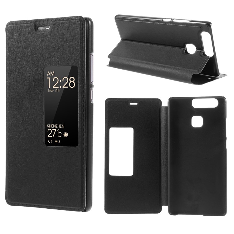View Window Smart Leather Stand Case for Huawei P9 - Black-1