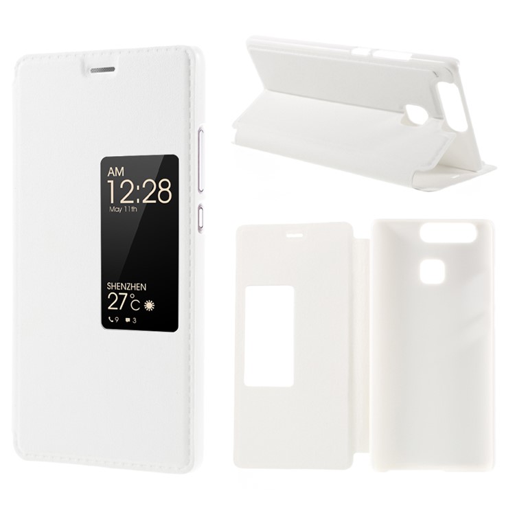 View Window Smart Leather Stand Cover for Huawei P9 - White-1