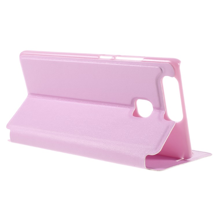 View Window Smart Leather Stand Phone Case for Huawei P9 - Pink-5