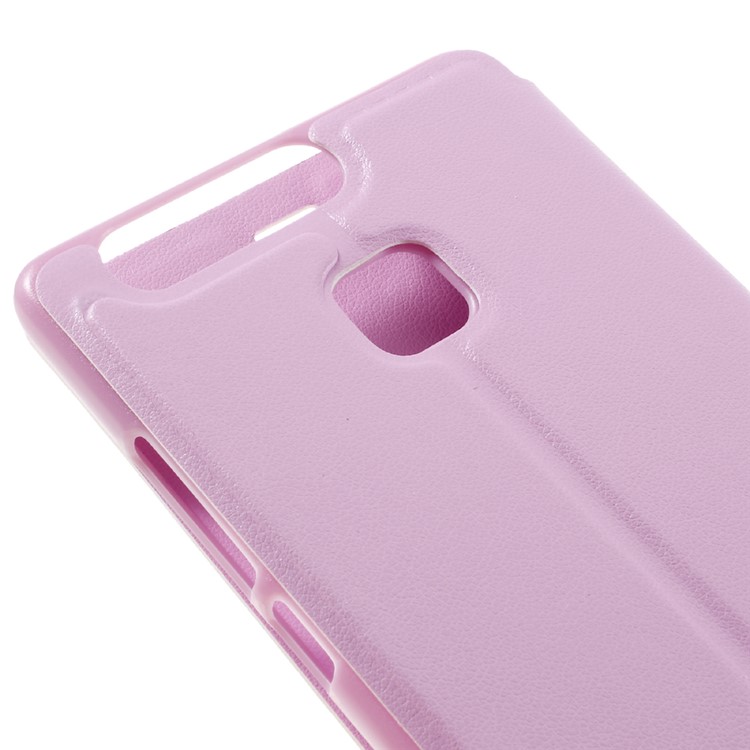 View Window Smart Leather Stand Phone Case for Huawei P9 - Pink-7