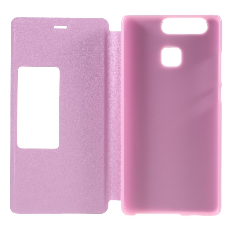 View Window Smart Leather Stand Phone Case for Huawei P9 - Pink-8