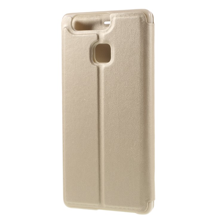 View Window Smart Leather Stand Phone Cover for Huawei P9 - Gold-2
