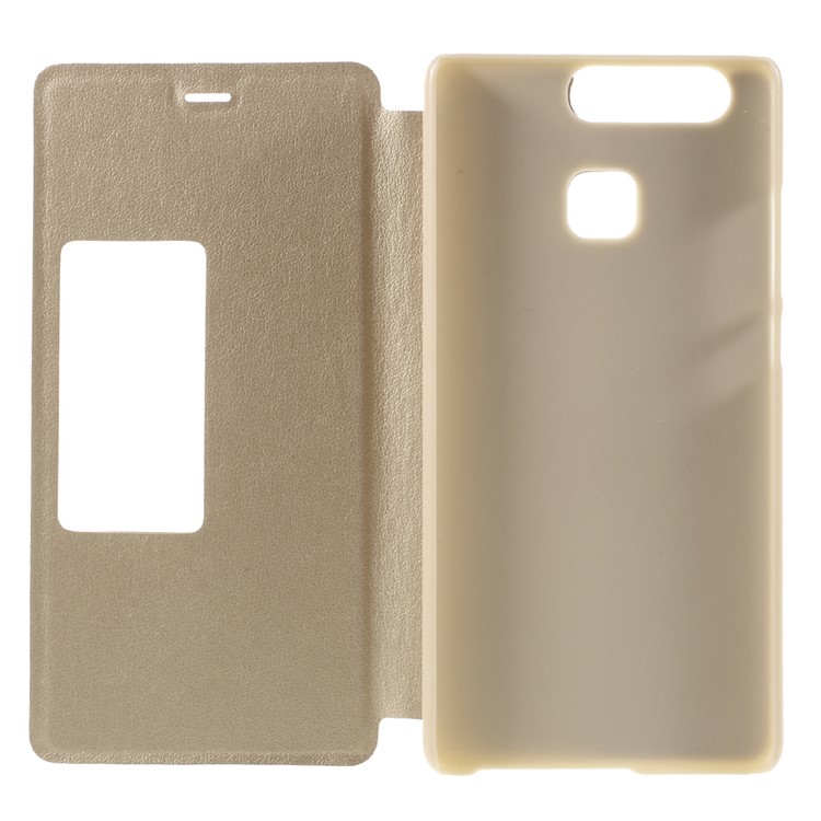 View Window Smart Leather Stand Phone Cover for Huawei P9 - Gold-8