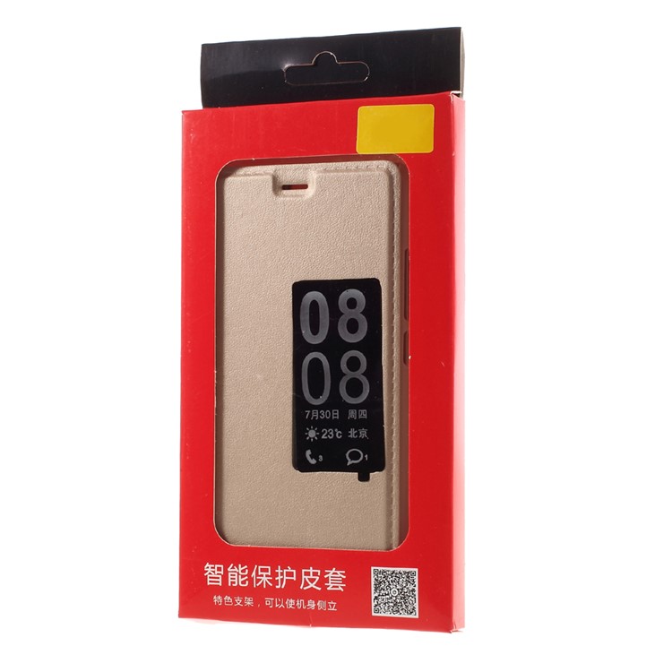 View Window Smart Leather Stand Phone Cover for Huawei P9 - Gold-9