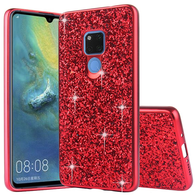 Glittering Sequins Electroplating TPU PC Hybrid Case Cover for Huawei Mate 20 - Red-1