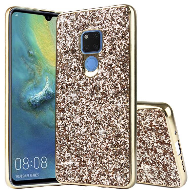 Glittering Sequins Electroplating TPU PC Hybrid Phone Cover for Huawei Mate 20 - Gold-1
