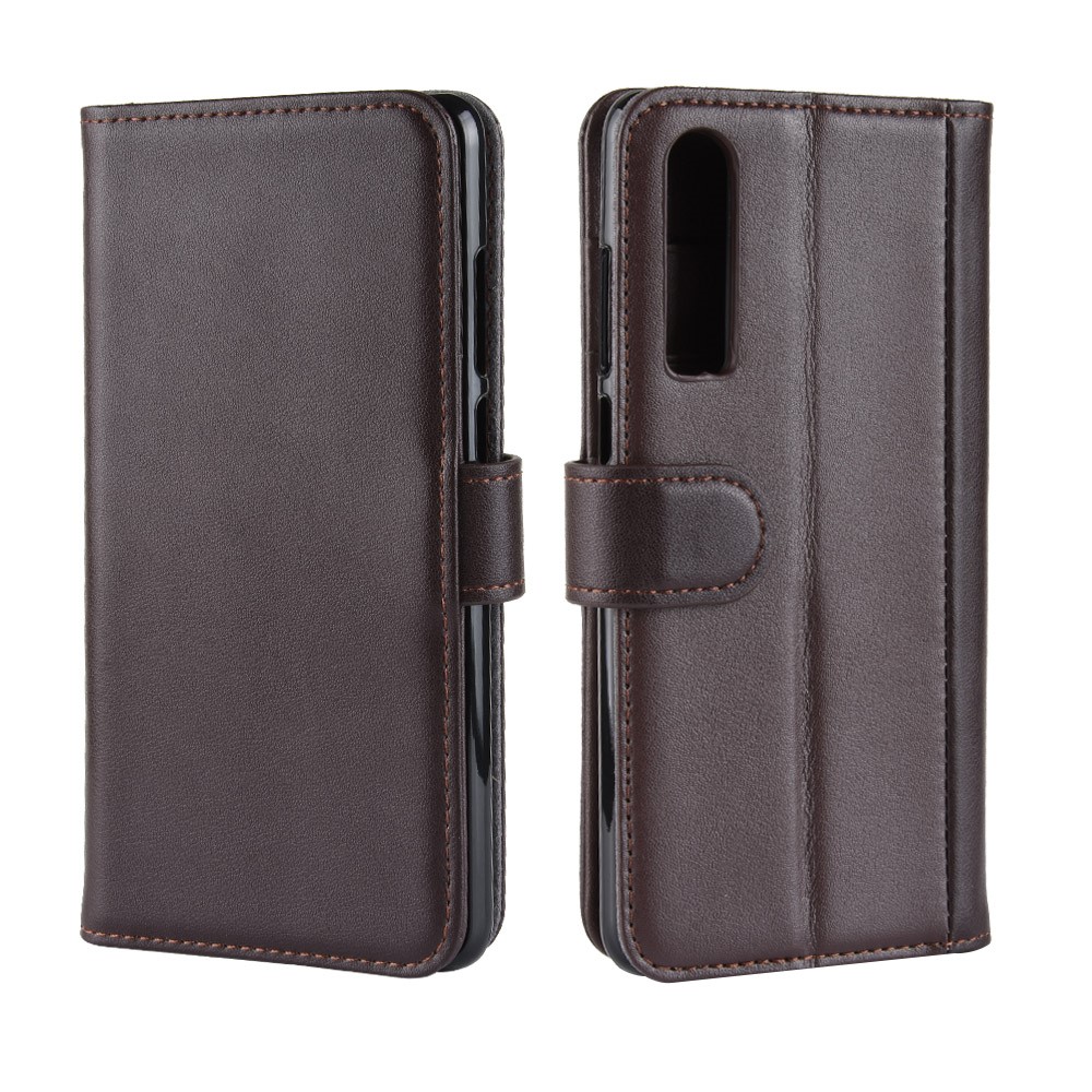 Genuine Split Leather Wallet Stand Phone Cover for Huawei P30 - Brown-2