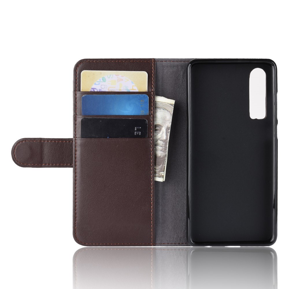 Genuine Split Leather Wallet Stand Phone Cover for Huawei P30 - Brown-3