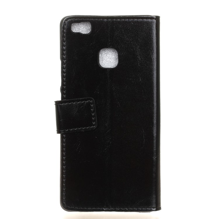 Crazy Horse Leather Case Flip Wallet Cover for Huawei P9 Lite - Black-2