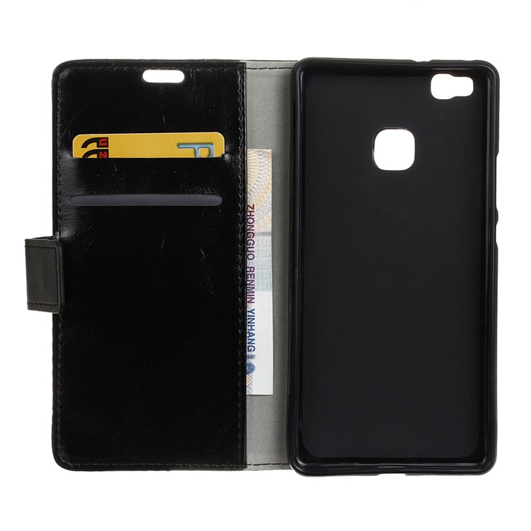 Crazy Horse Leather Case Flip Wallet Cover for Huawei P9 Lite - Black-3
