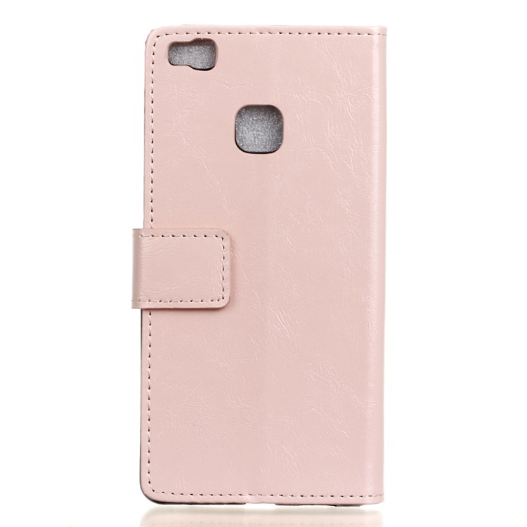 Crazy Horse Leather Flip Wallet Stand Cover for Huawei P9 Lite - Pink-2