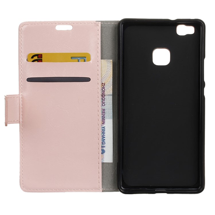 Crazy Horse Leather Flip Wallet Stand Cover for Huawei P9 Lite - Pink-3