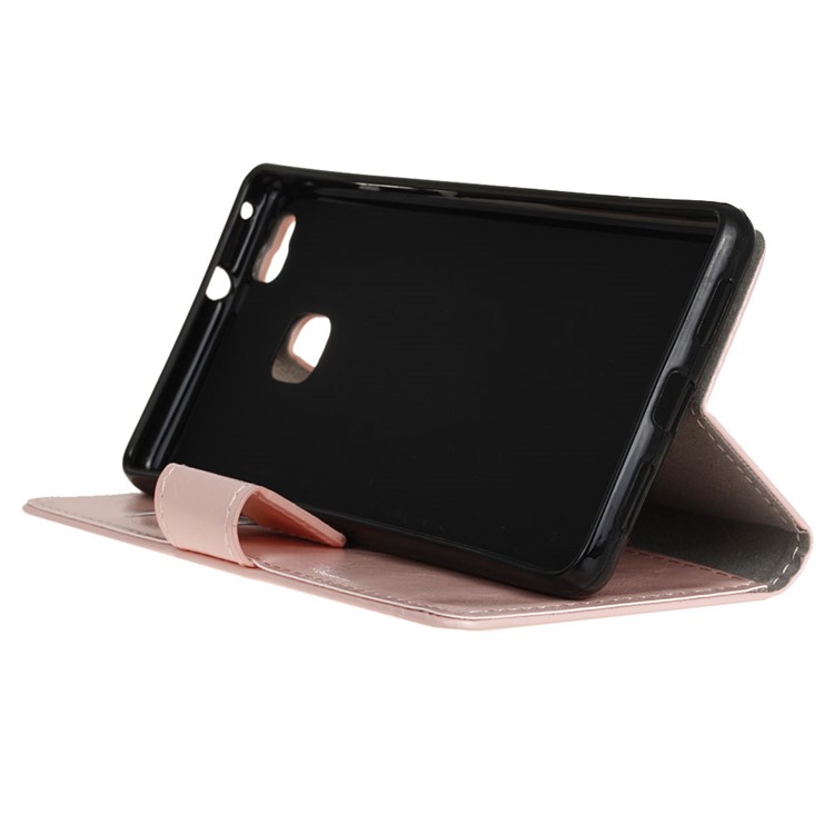 Crazy Horse Leather Flip Wallet Stand Cover for Huawei P9 Lite - Pink-4