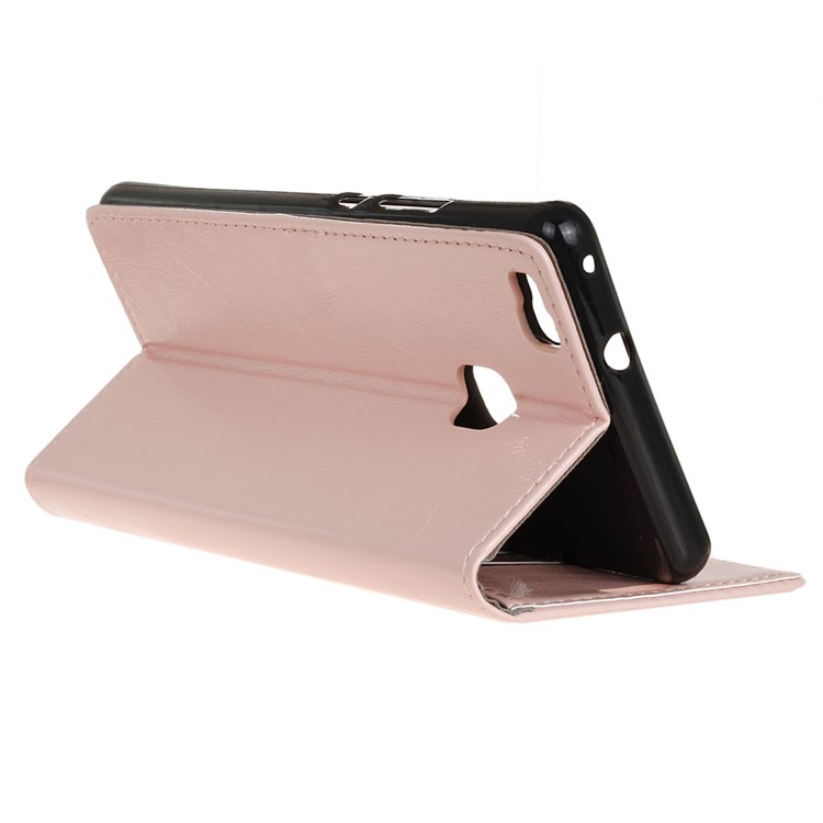 Crazy Horse Leather Flip Wallet Stand Cover for Huawei P9 Lite - Pink-5