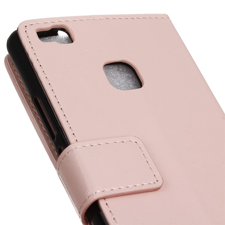 Crazy Horse Leather Flip Wallet Stand Cover for Huawei P9 Lite - Pink-7