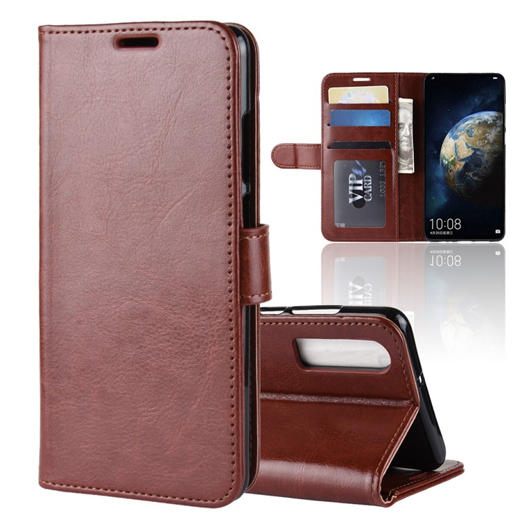 Crazy Horse Wallet Stand Leather Phone Casing Shell for Huawei P30 - Brown-1
