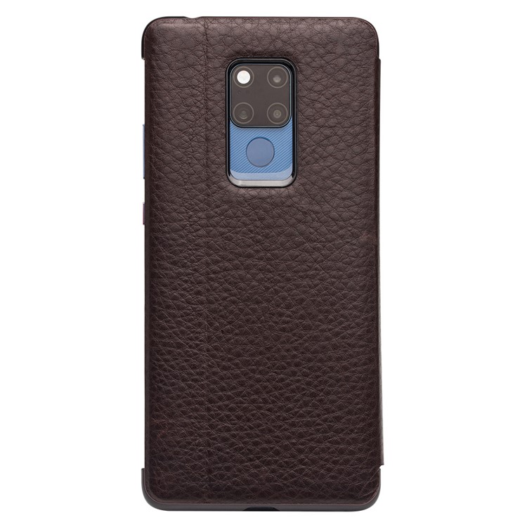 QIALINO for Huawei Mate 20 X View Window Cowhide Leather Smart Stand Case - Coffee-2