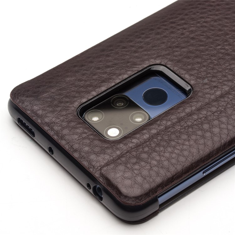 QIALINO for Huawei Mate 20 X View Window Cowhide Leather Smart Stand Case - Coffee-3