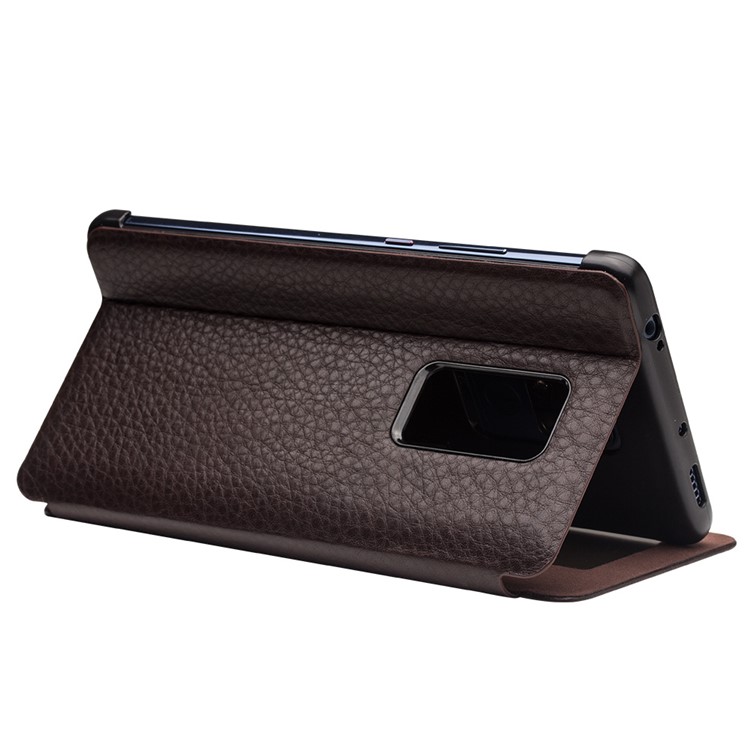 QIALINO for Huawei Mate 20 X View Window Cowhide Leather Smart Stand Case - Coffee-4