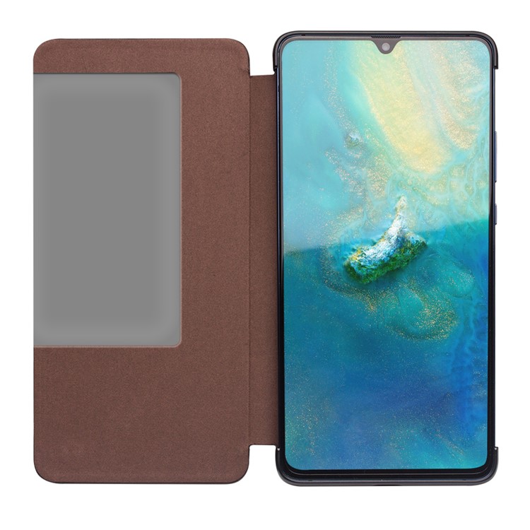 QIALINO for Huawei Mate 20 X View Window Cowhide Leather Smart Stand Case - Coffee-5