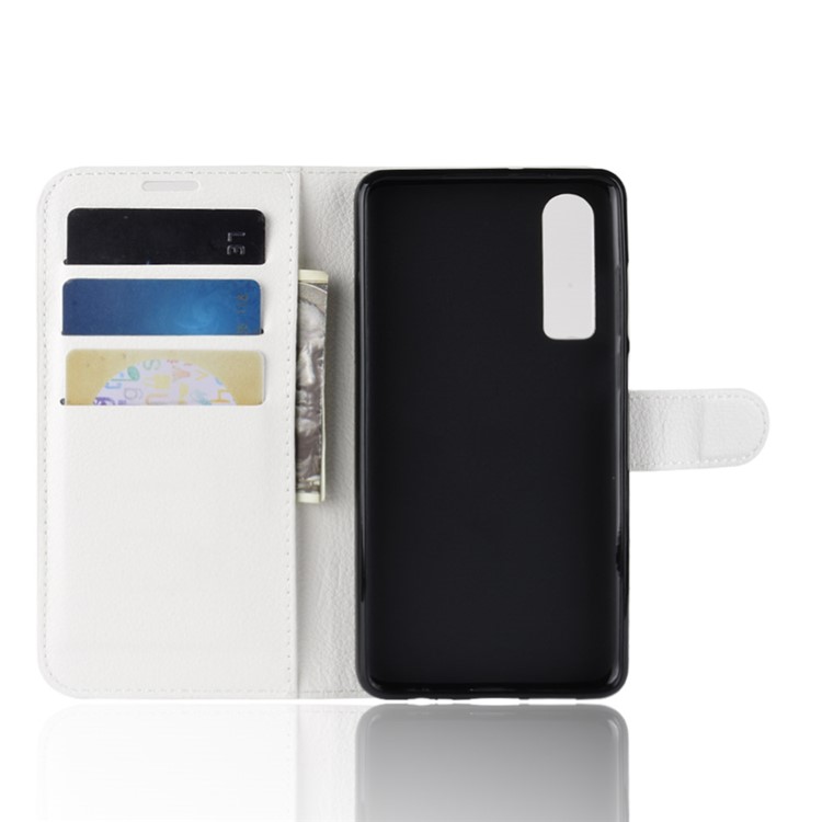 Litchi Texture Wallet Stand Leather Protective Cover for Huawei P30 - White-5