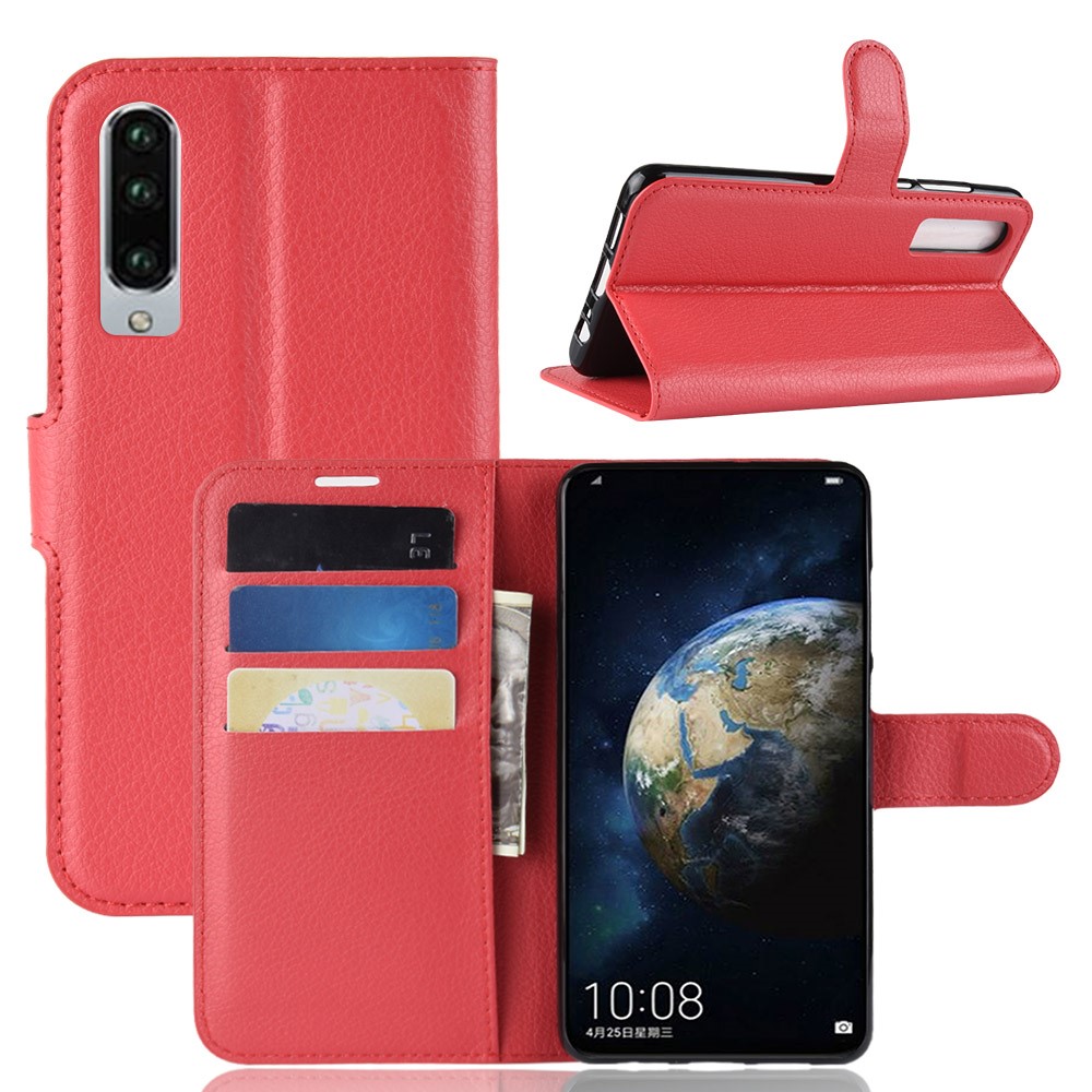 Litchi Texture Wallet Stand Leather Protective Shell for Huawei P30 - Red-1