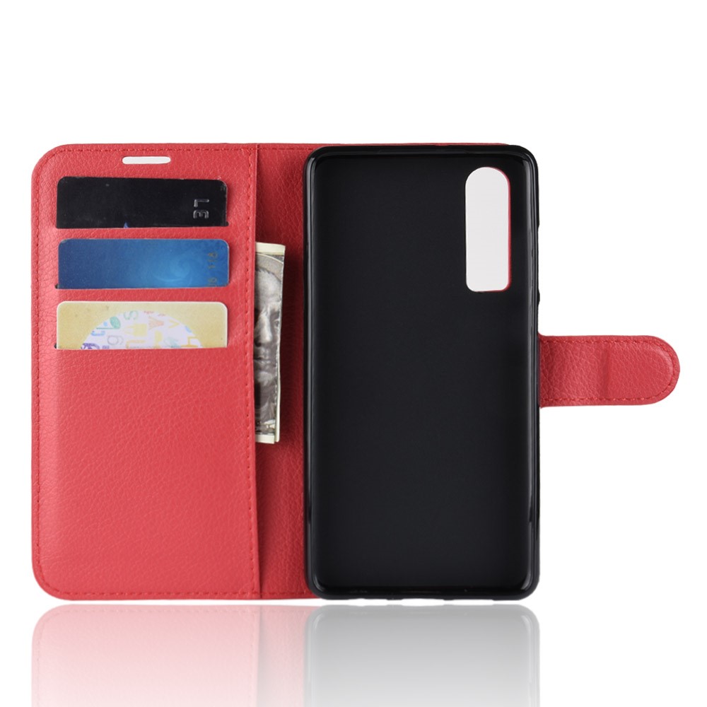 Litchi Texture Wallet Stand Leather Protective Shell for Huawei P30 - Red-5