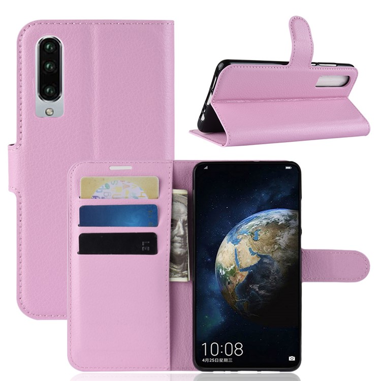 Litchi Texture Wallet Stand Leather Mobile Cover for Huawei P30 - Pink-1
