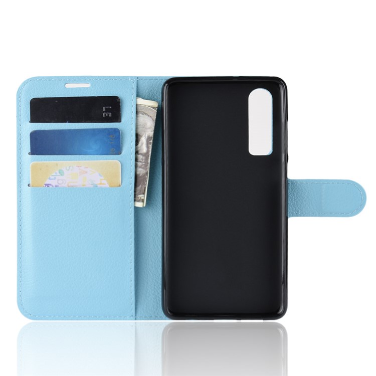 Litchi Texture Wallet Stand Cuero Celular Caja Para Huawei P30 - Azul