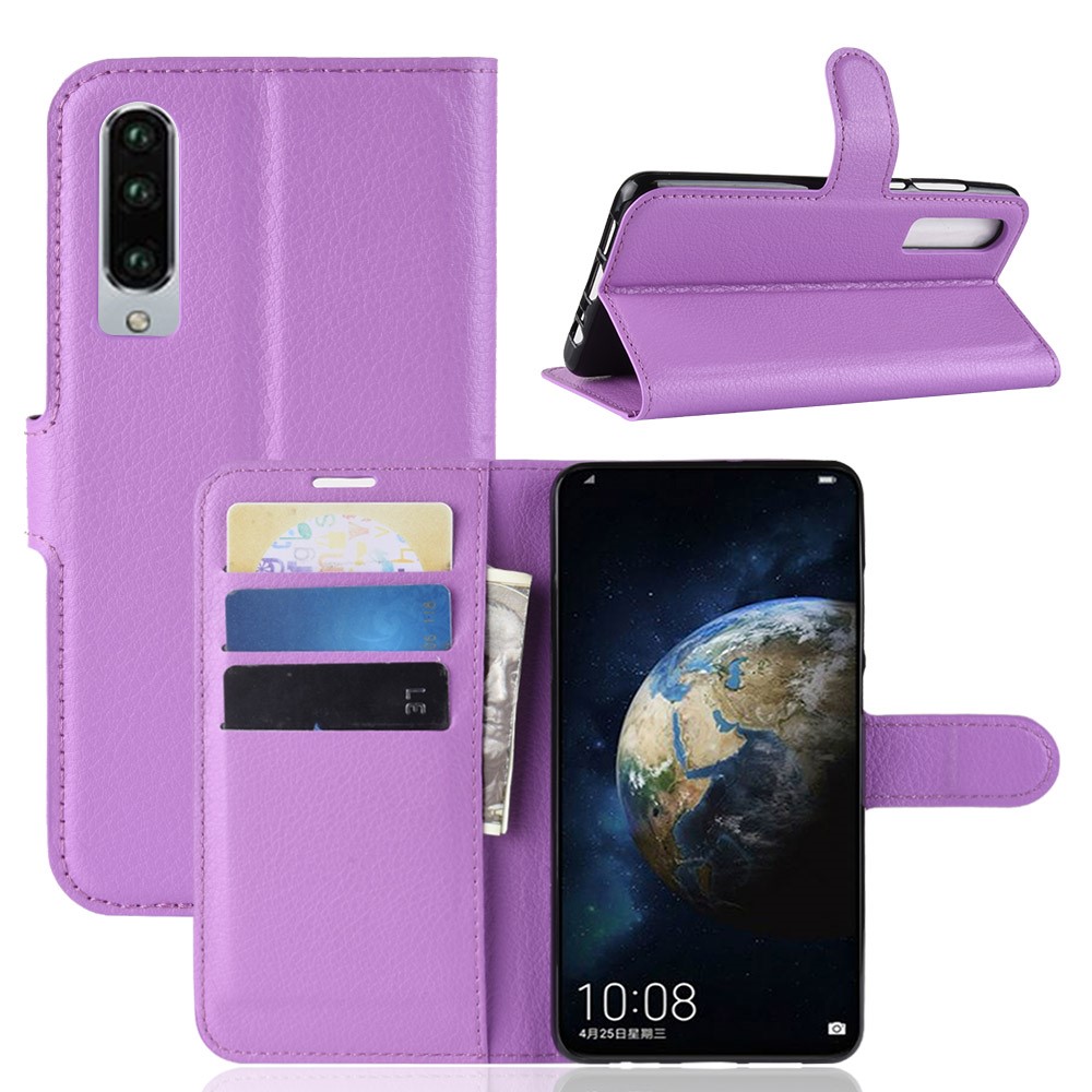Litchi Texture Wallet Stand Leather Phone Casing for Huawei P30 - Purple-1