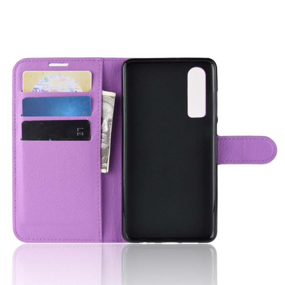 Litchi Texture Wallet Stand Leather Phone Casing for Huawei P30 - Purple-5