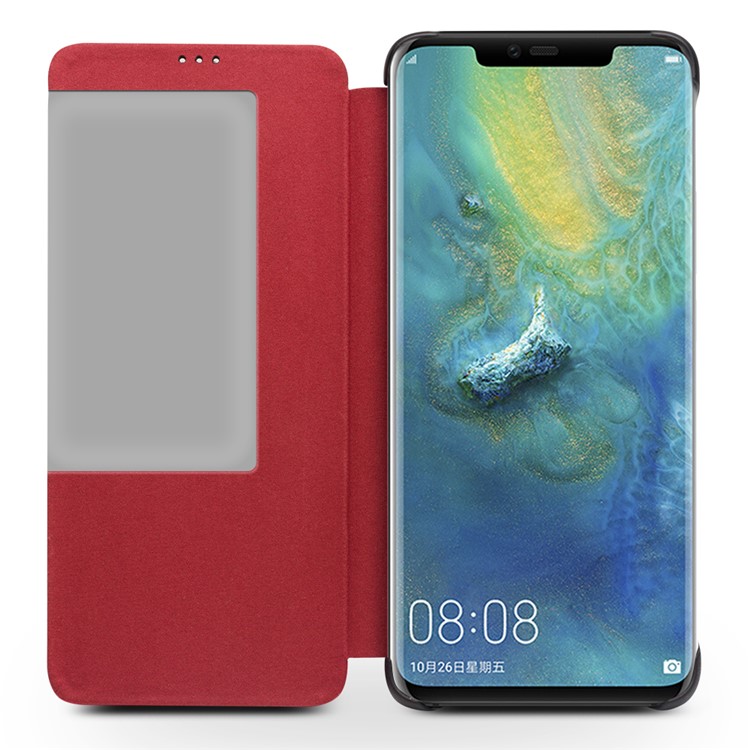 QIALINO for Huawei Mate 20 View Window Cowhide Leather Smart Case - Red-2