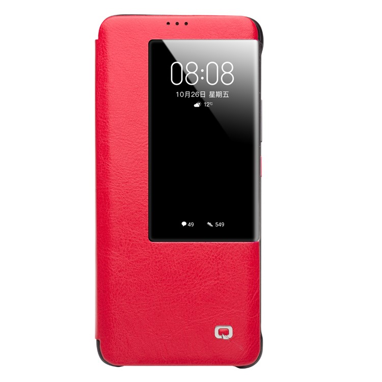 QIALINO for Huawei Mate 20 View Window Cowhide Leather Smart Case - Red-5