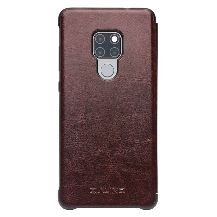 QIALINO Para Huawei Mate 20 Vista Janela Tampa Do Couro Do Couro Inteligente - Café-2