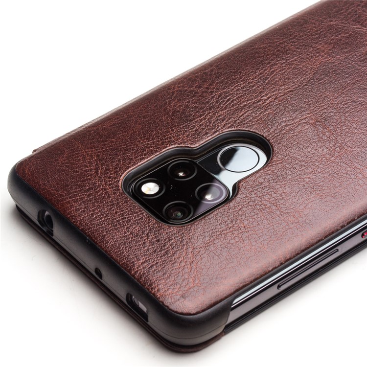 QIALINO Para Huawei Mate 20 Vista Janela Tampa Do Couro Do Couro Inteligente - Café-4