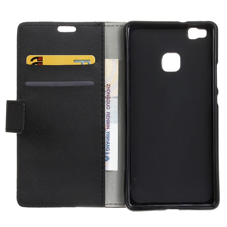 Faux Leather Case Wallet Stand for Huawei P9 Lite - Black-3