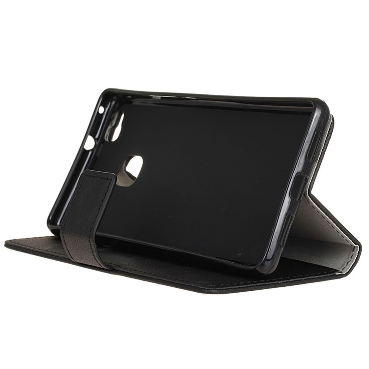 Faux Leather Case Wallet Stand for Huawei P9 Lite - Black-4
