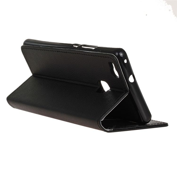 Faux Leather Case Wallet Stand for Huawei P9 Lite - Black-5